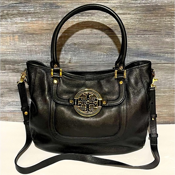Tory Burch Large Amanda Shoulder Crossbody Handbag Black Leather Gold Hardware - Picture 2 of 16